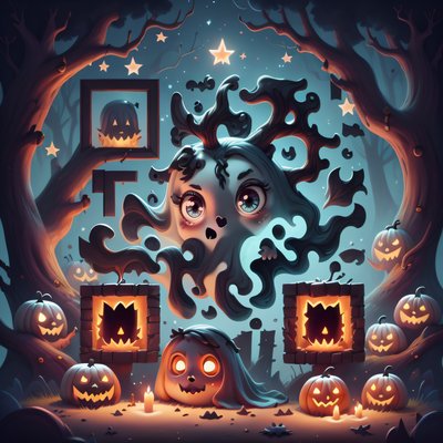 Cute Ghost Haunted Forest 3D QR Code for Posters
