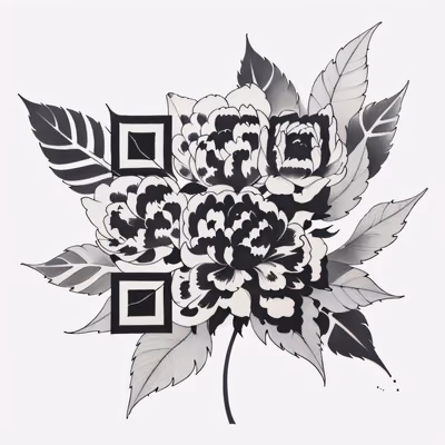 Black and White Peony Tattoo QR Code for Temporary Tattoos — image 1