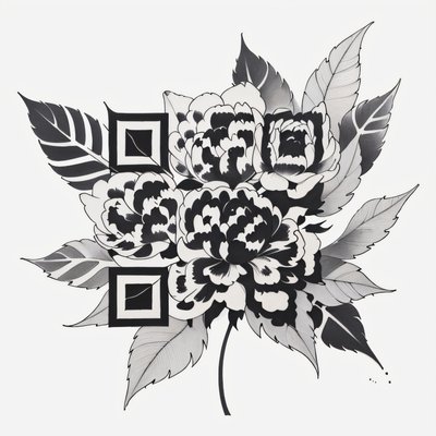 Black and White Peony Tattoo QR Code for Temporary Tattoos