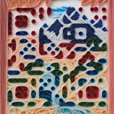 Quilled Paper Mountain Landscape River QR Code Art — image 1