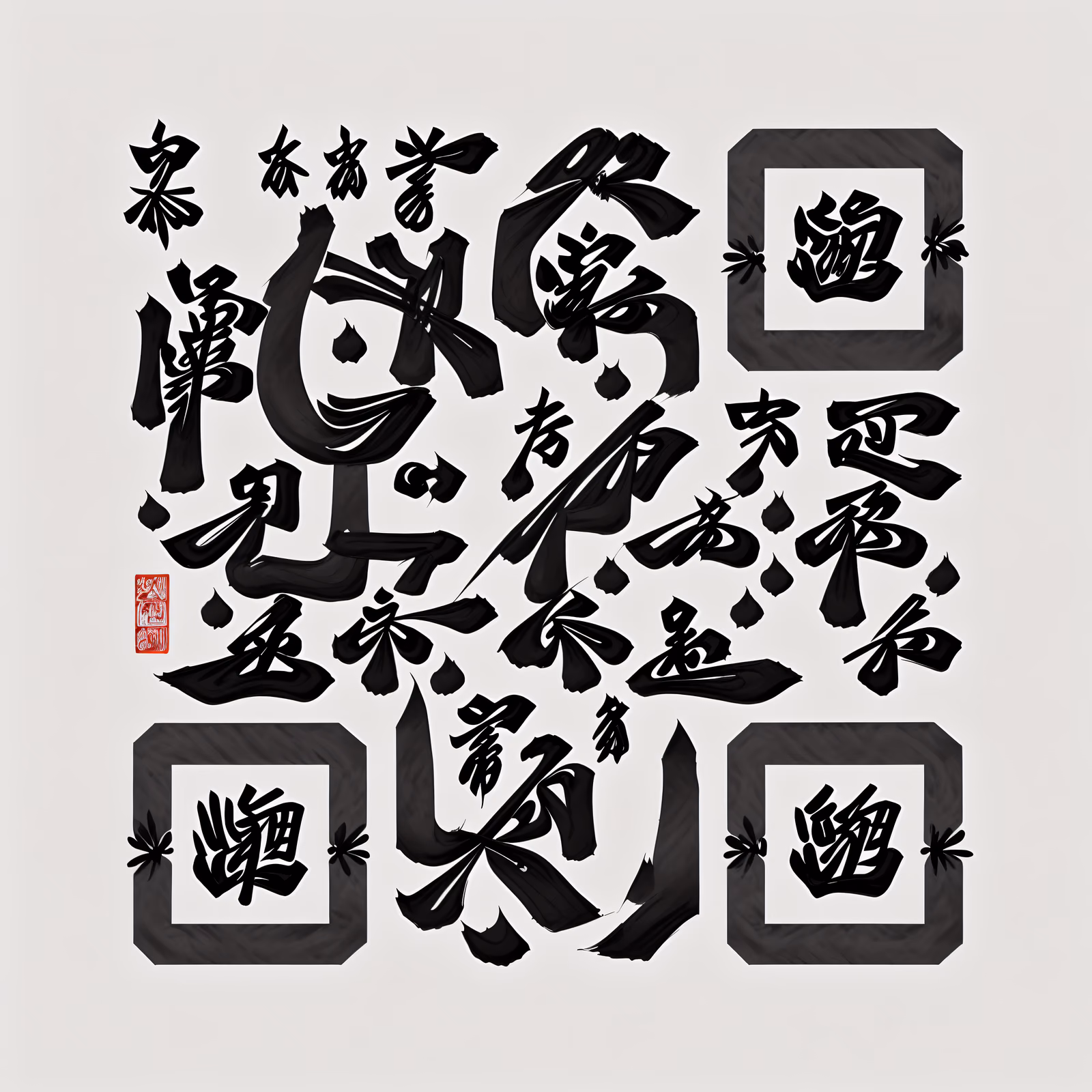 Cursive Kanji Ink Calligraphy QR Code Art — image 1