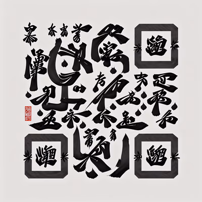 Cursive Kanji Ink Calligraphy QR Code Art — image 1