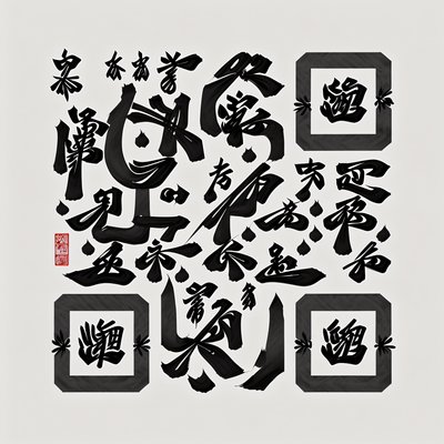 Скорописные кандзи тушью: QR-код арт в каллиграфии