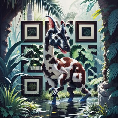 Parasaurolophus Swamp Digital Painting QR Code Art