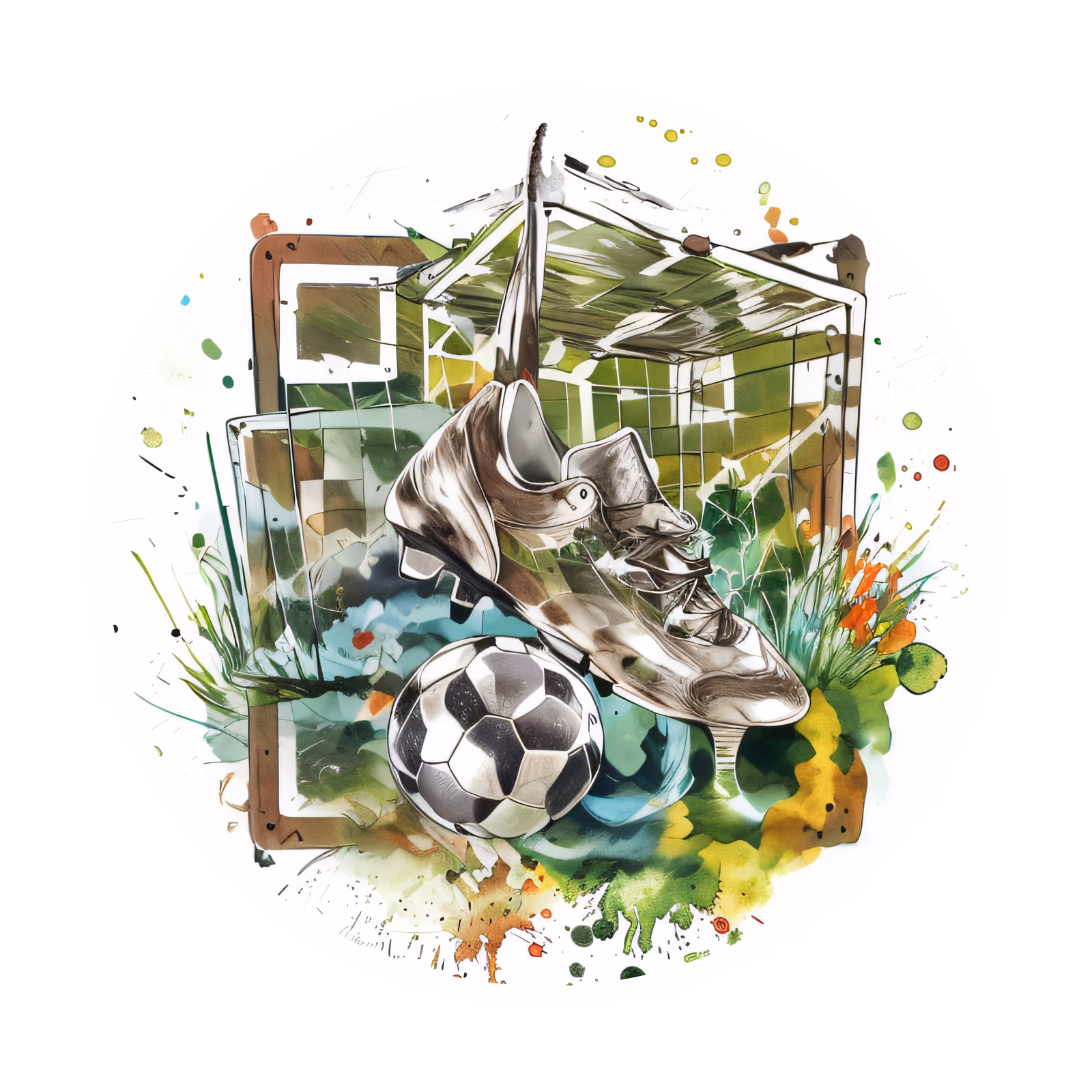 Soccer Cleat and Goal Watercolor QR Code for Stickers — image 1
