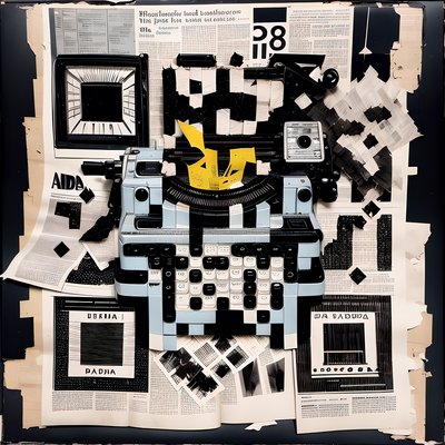 Пишущая машинка и газеты: коллаж дада, QR-код для постеров