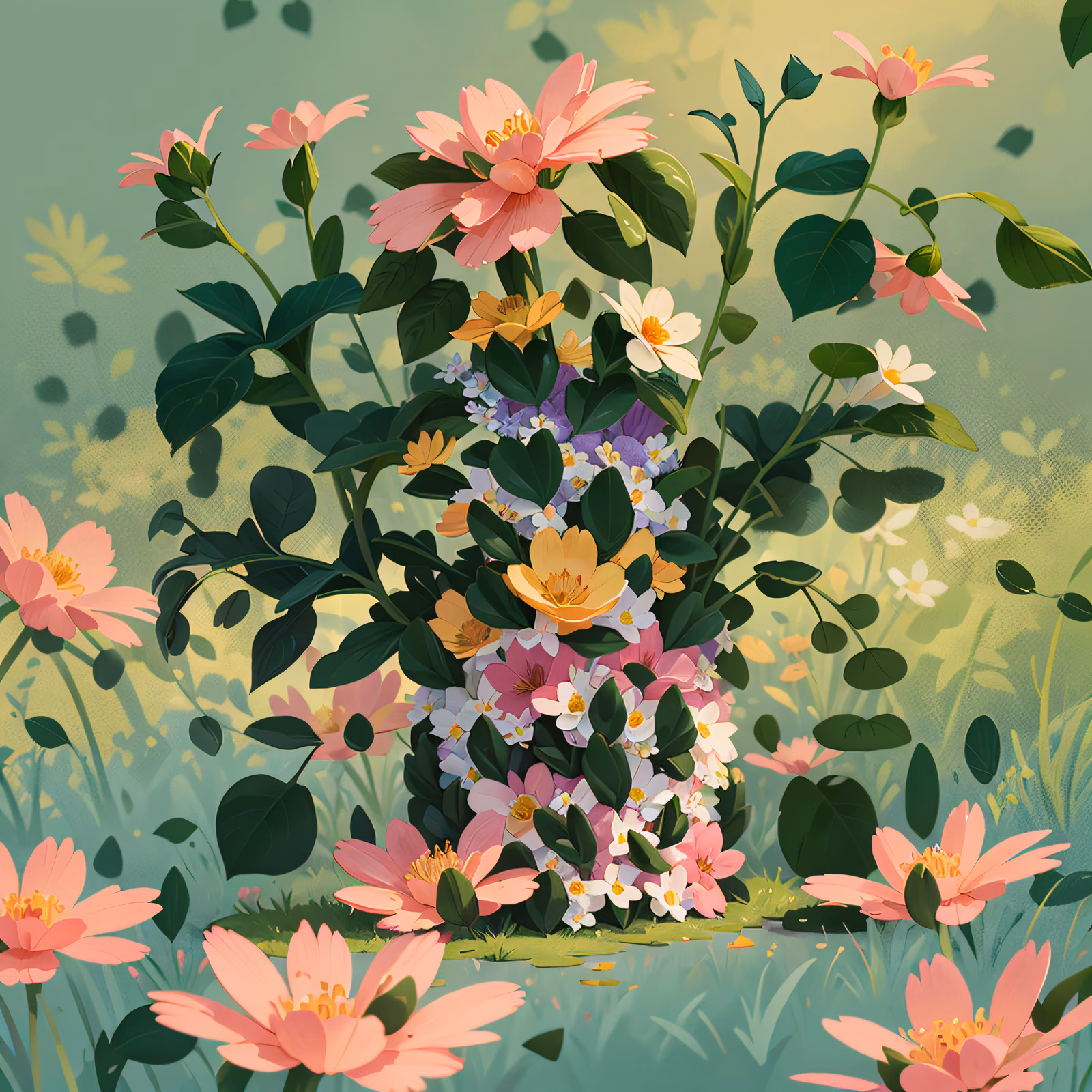 Pink Flower Meadow Digital Painting QR Code Art — image 1