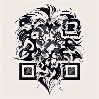 Голова льва: векторное тату и QR-код для временных татуировок — изображение 1