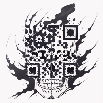 Flaming Skull Ink Tattoo Symbol QR Code for Temporary Tattoos — image 1