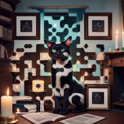 Black Cat Candlelit Study QR Code for Posters