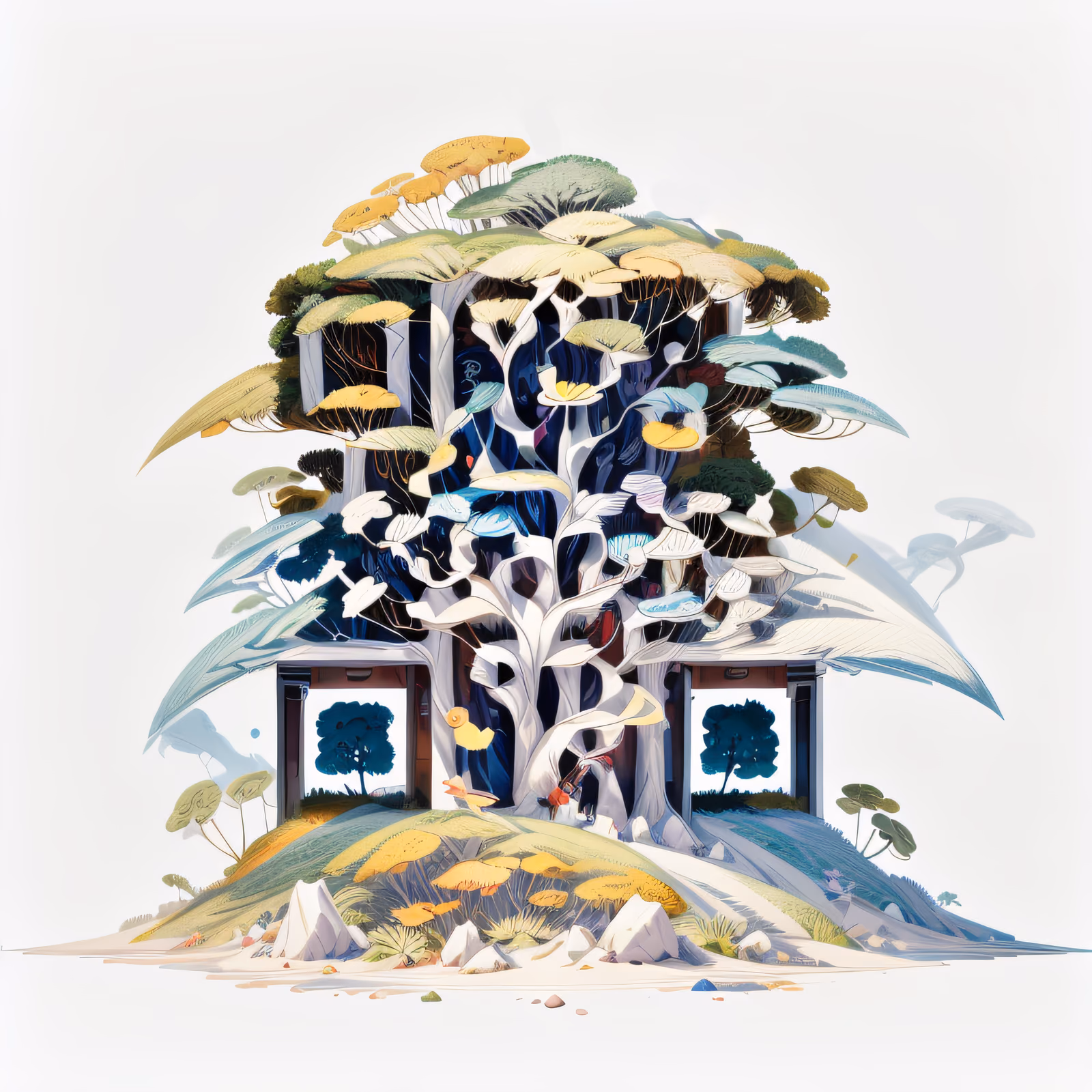 蕨叶树冠树屋二维码艺术,适用于海报 — 图片 1