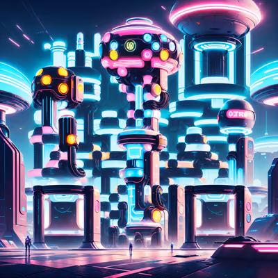 Неоновый ретрофутуристический город башен: QR-код — изображение 1