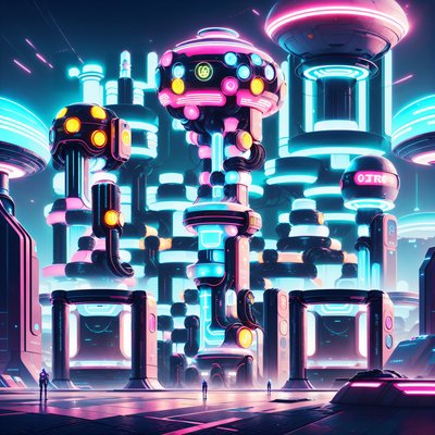 Неоновый ретрофутуристический город башен: QR-код