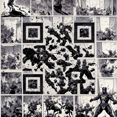 漫画分格超级英雄大战二维码艺术,适用于海报