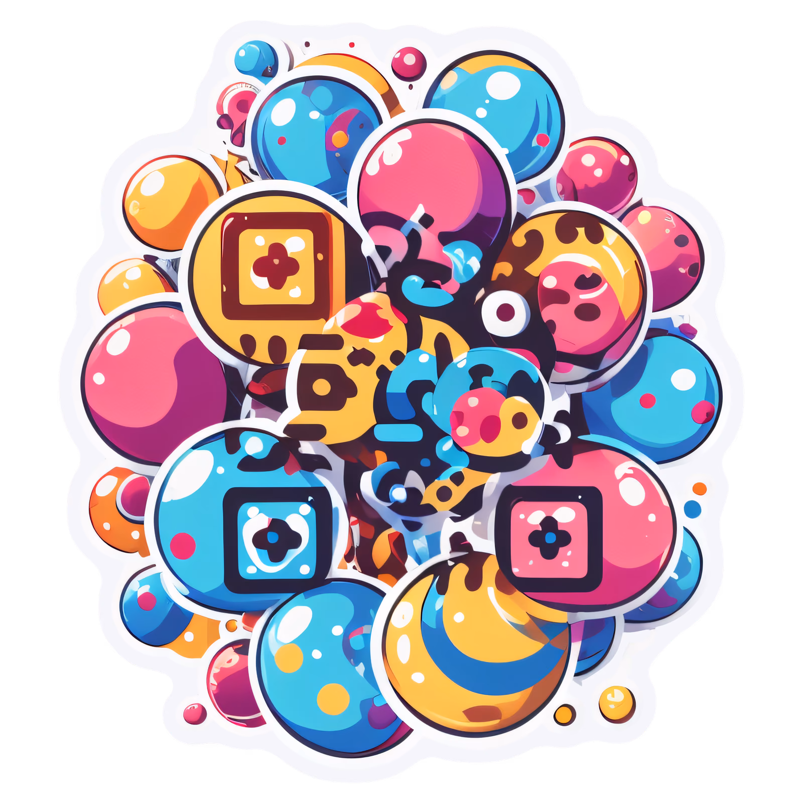 Glossy Bubble Cluster Vector Abstract QR Code for Stickers — image 1