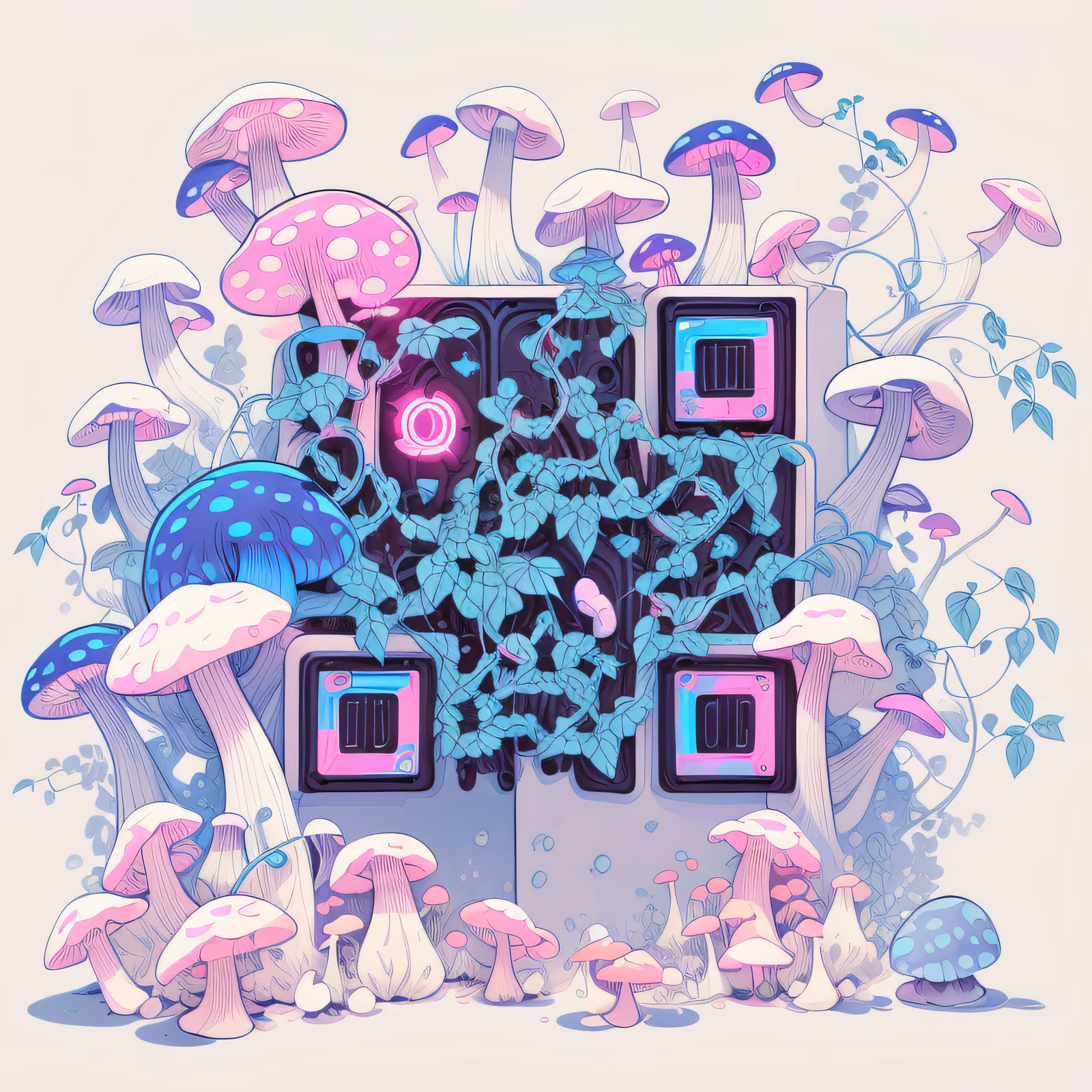 Неоновые грибы и лозы: QR-код для стикеров — изображение 1