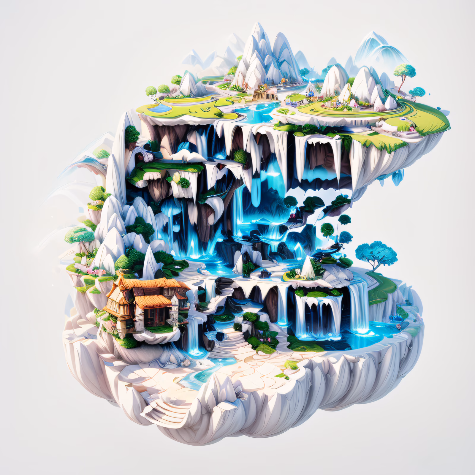 Floating Island Waterfalls 3D Fantasy QR Code for Posters — image 1