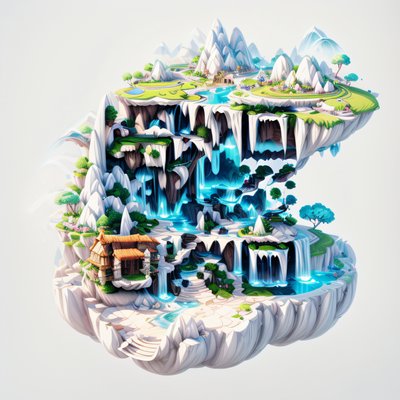 Floating Island Waterfalls 3D Fantasy QR Code for Posters