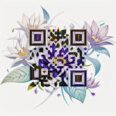 Букет фиолетовых лилий: цифровая иллюстрация, QR-код