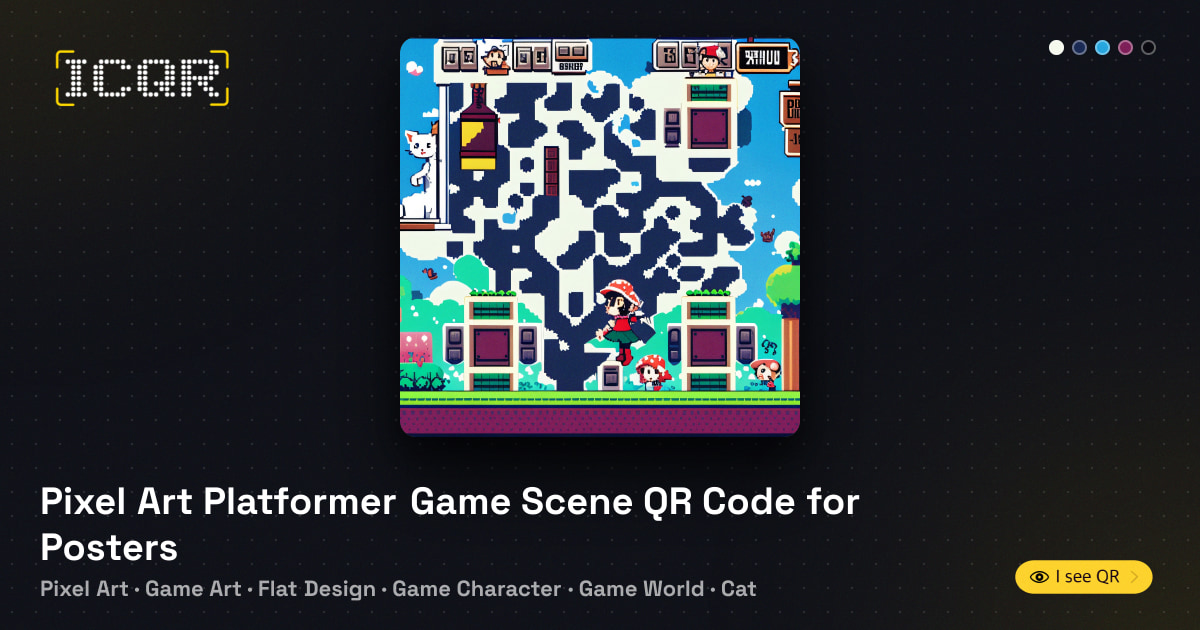 Pixel Art Platformer Game Scene QR Code for Posters • ICQR
