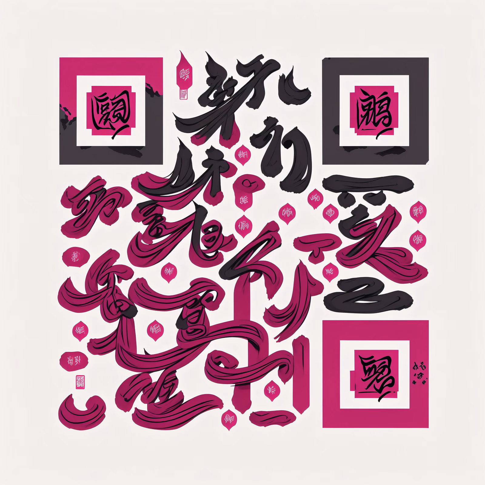 Magenta Ink Brush Calligraphy QR Code Art — image 1