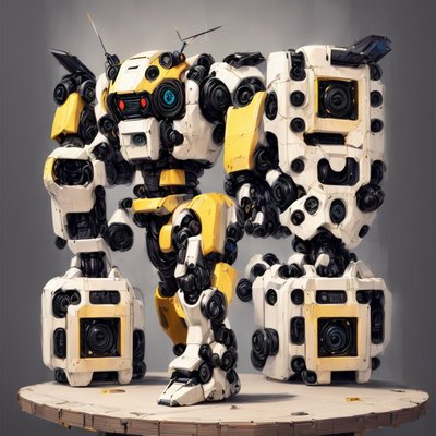 Yellow Mecha Robot Digital Painting QR Code for Posters