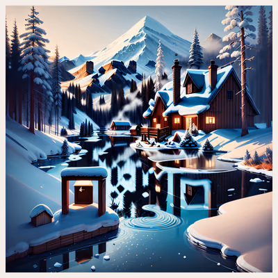 Snowy Mountain Cabin Digital Painting QR Code Art — image 1