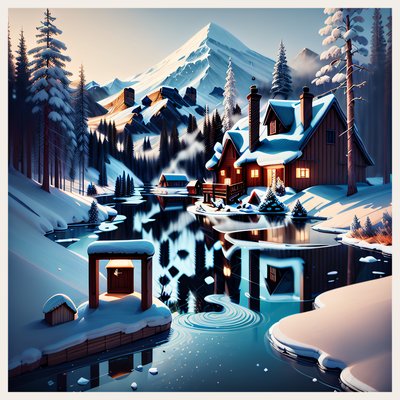 Snowy Mountain Cabin Digital Painting QR Code Art
