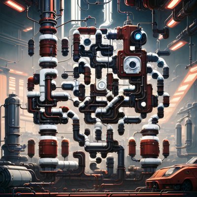 Industrial Pipe Engine Room Cyberpunk QR Code for Posters