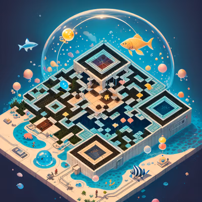 Isometric Underwater Research Base QR Code for Posters — image 1
