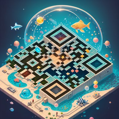 Isometric Underwater Research Base QR Code for Posters