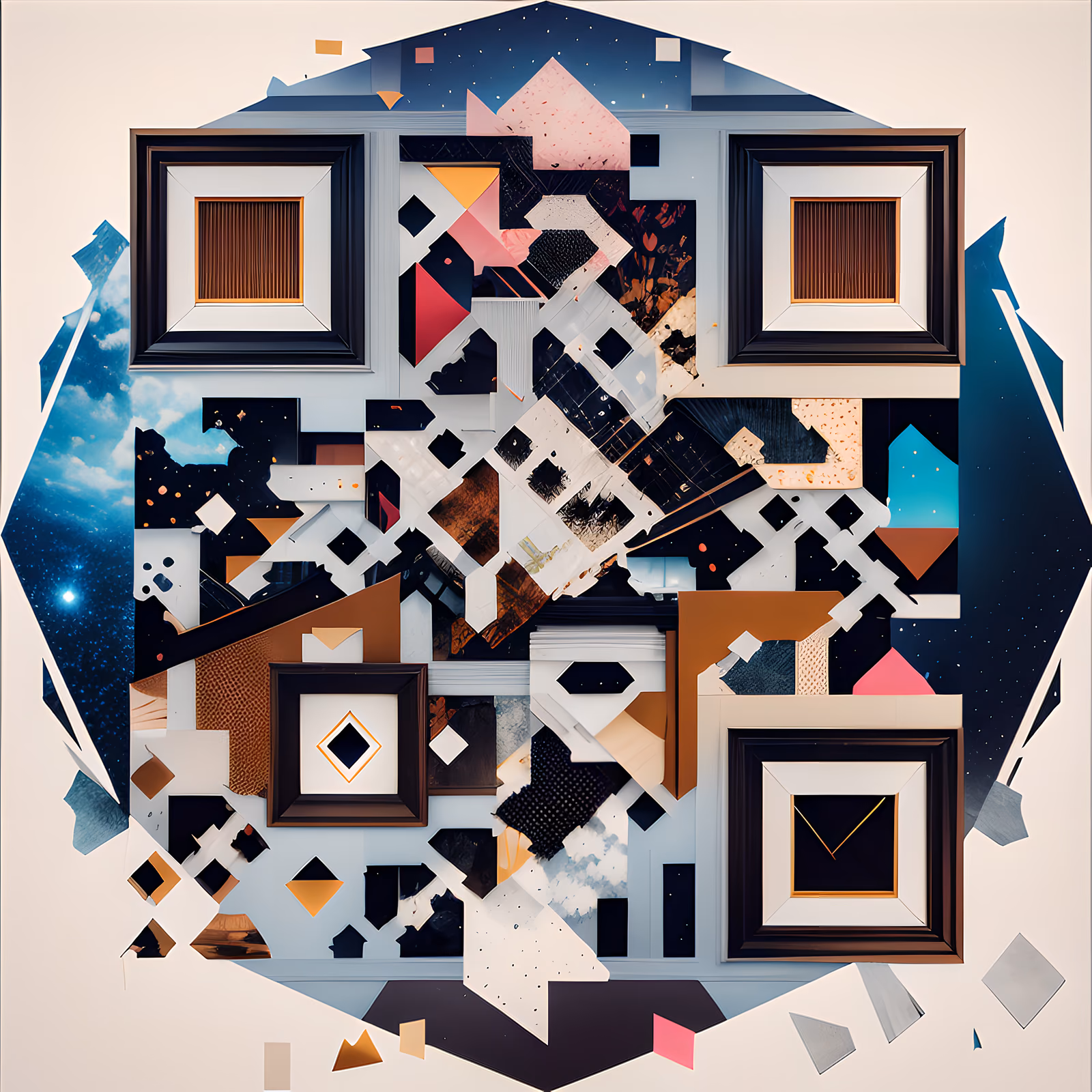 Коллаж дадаизма из бумаги: геометрический QR-код — изображение 1