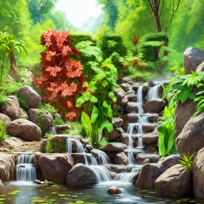 Garden Waterfall Landscape Realistic QR Code Art
