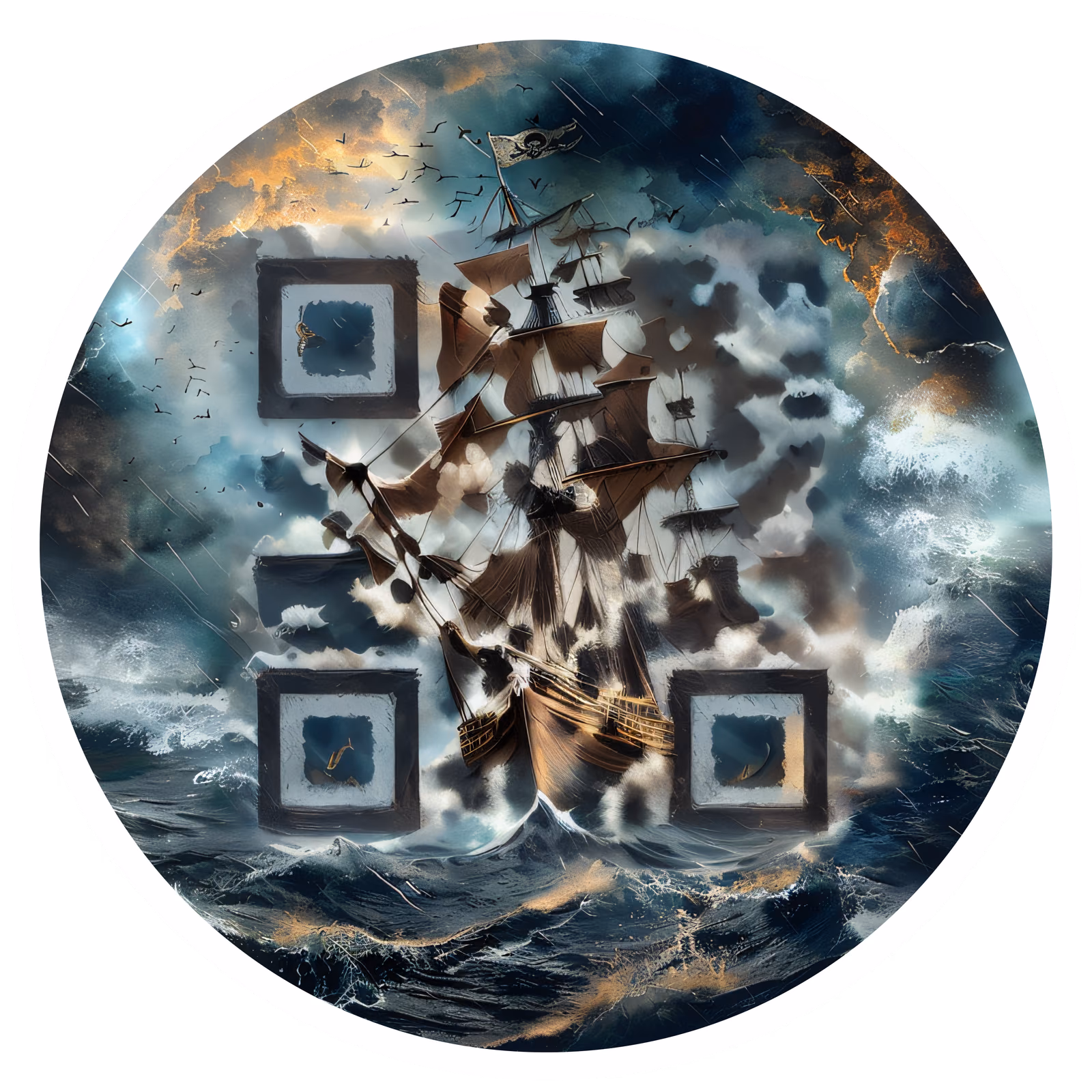 Пиратский корабль в штормовом море: QR-код для наклеек — изображение 1