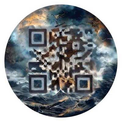 Пиратский корабль в штормовом море: QR-код для наклеек — изображение 1