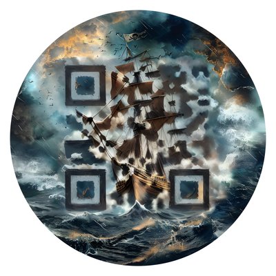 Pirate Ship Stormy Sea Painting QR Code for Stickers