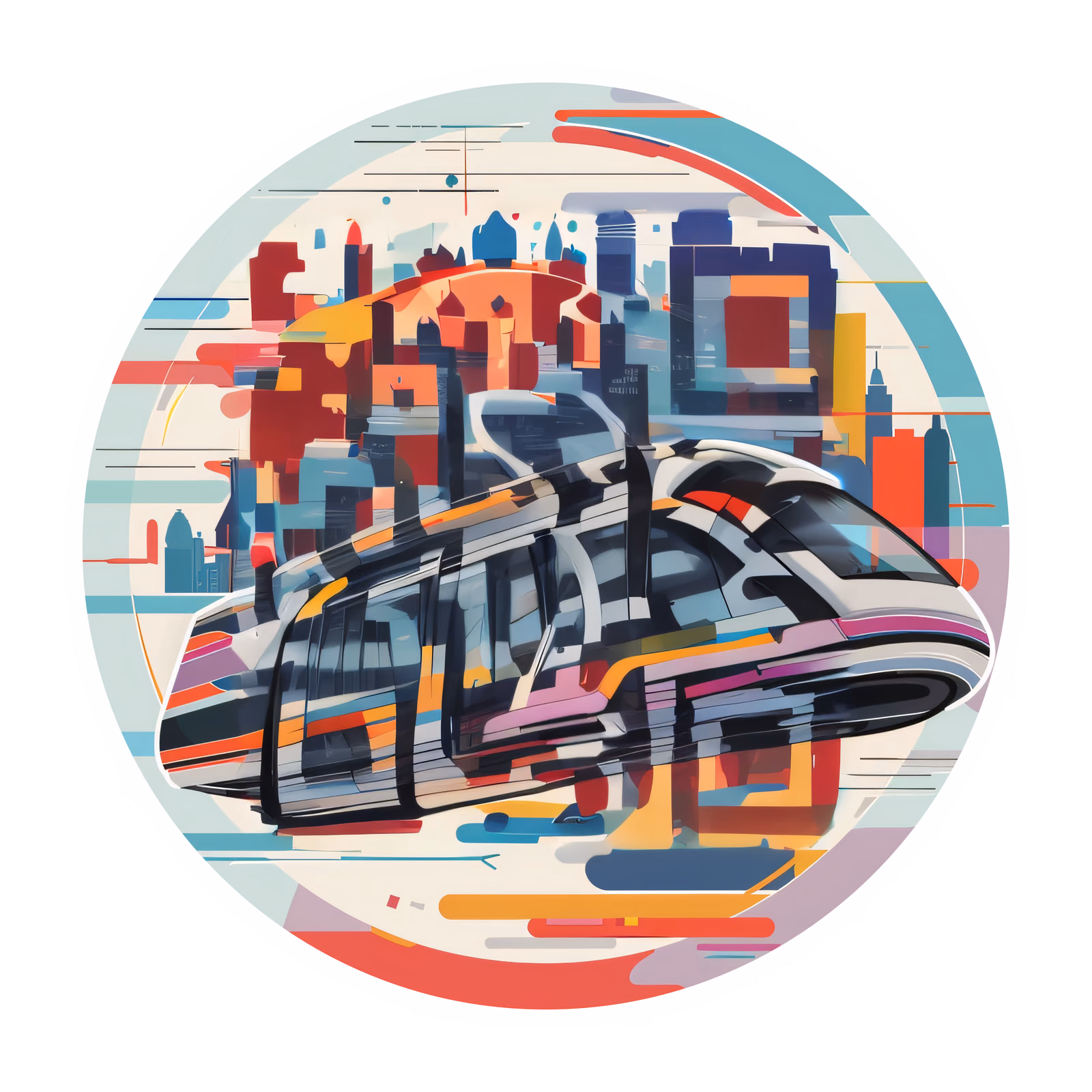 Футуристичный монорельс на фоне города: векторный QR-код для наклеек — изображение 1