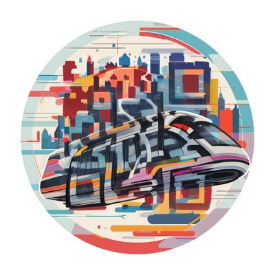 Futuristic Monorail Skyline Vector QR Code for Stickers