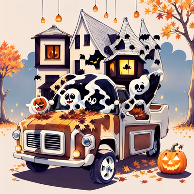 Ghost Pickup Truck Halloween Cartoon QR Code for Posters — image 1