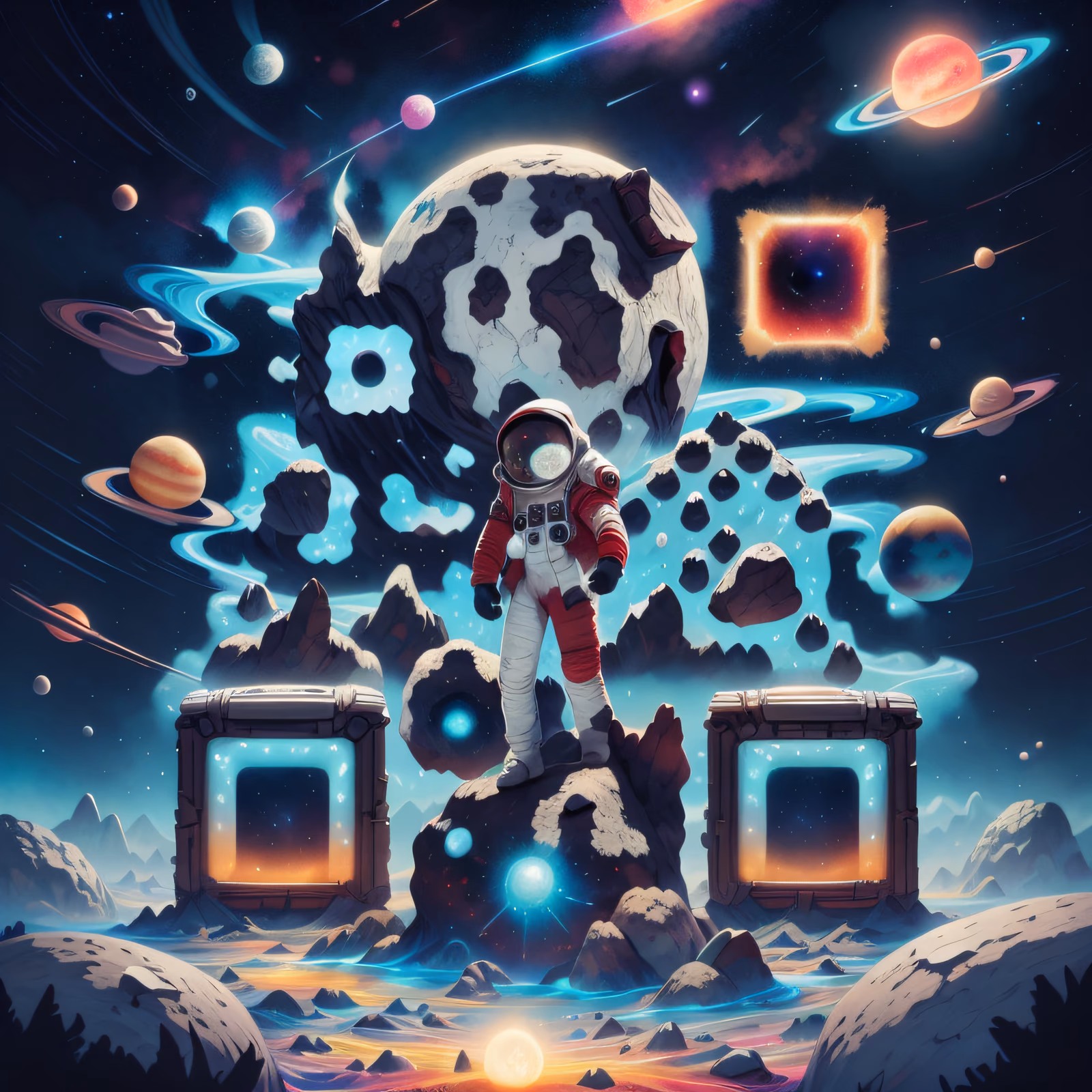 Astronaut on Asteroid Space Painting QR Code for Posters — image 1