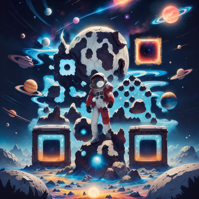 Astronaut on Asteroid Space Painting QR Code for Posters — image 1