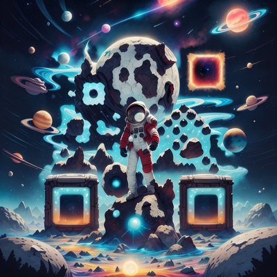 Astronaut on Asteroid Space Painting QR Code for Posters