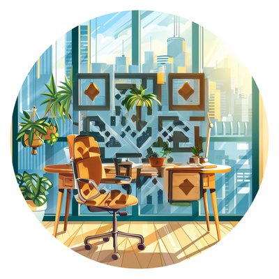 Sunlit Office City View Vector QR Code for Stickers