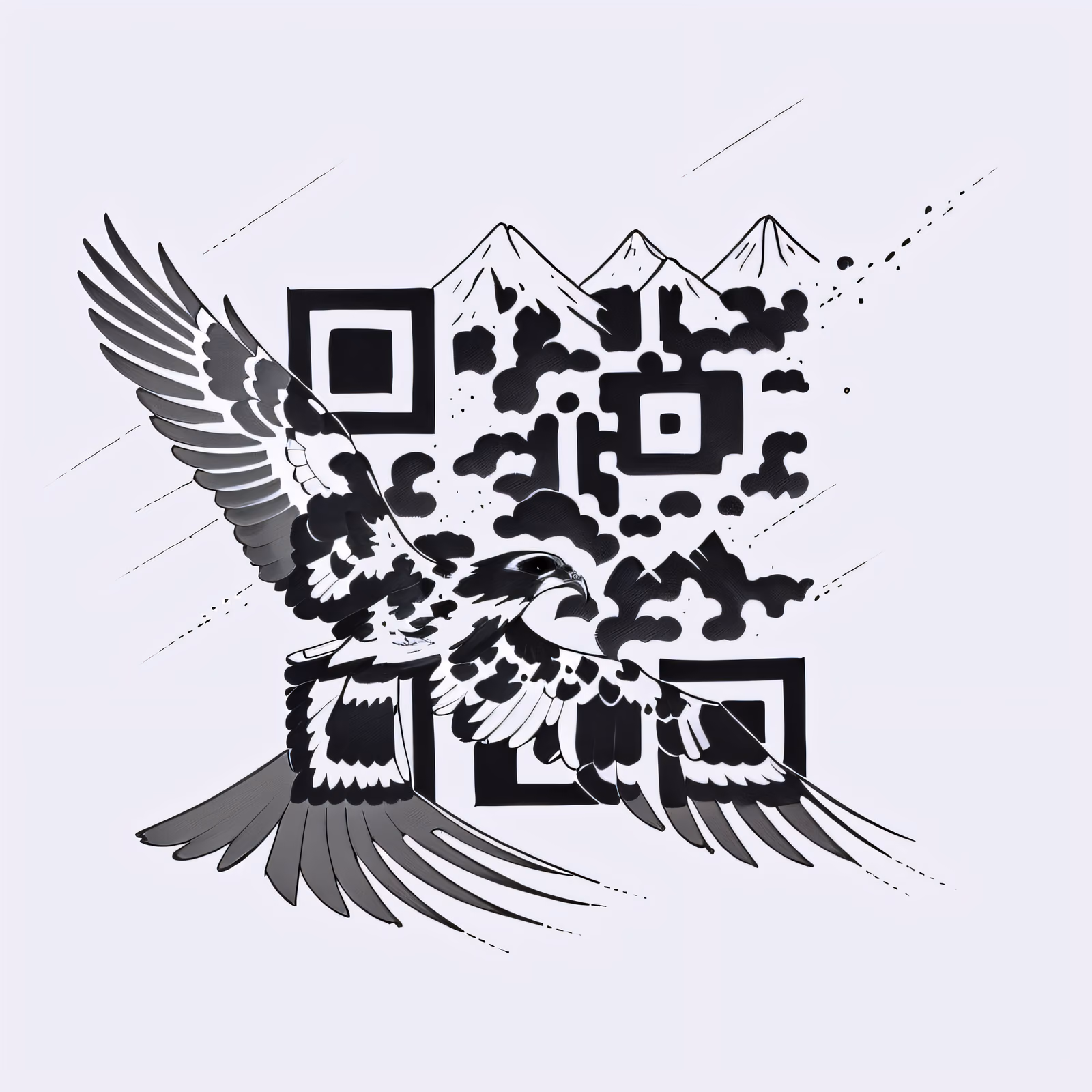 Hawk Over Mountains Tattoo QR Code for Temporary Tattoos — image 1