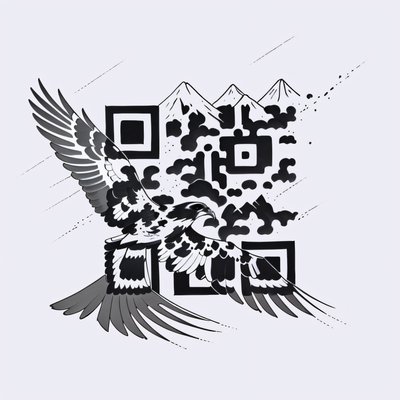Hawk Over Mountains Tattoo QR Code for Temporary Tattoos
