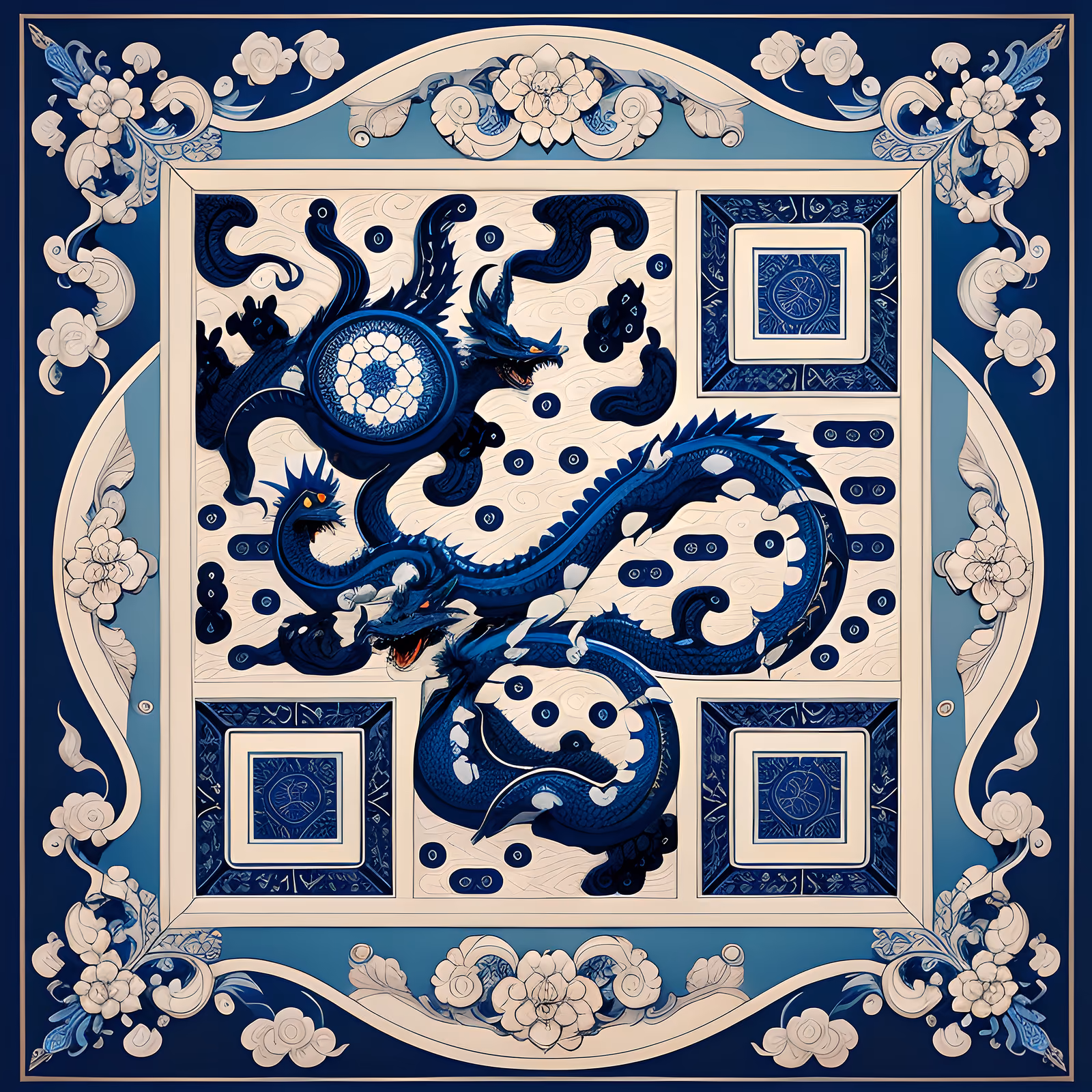 Cobalt Porcelain Dragon Tile QR Code Art — image 1