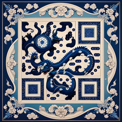 Cobalt Porcelain Dragon Tile QR Code Art