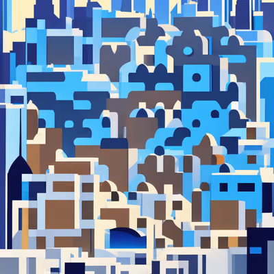 蓝色城市天际线矢量插画二维码艺术 — 图片 1