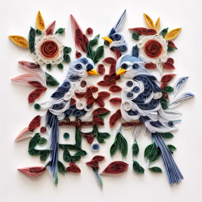 Paper Quilled Birds and Flowers QR Code Art — image 1
