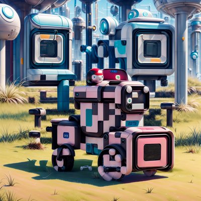 Пастельный робот-курьер в ретрофутуризме: QR-код